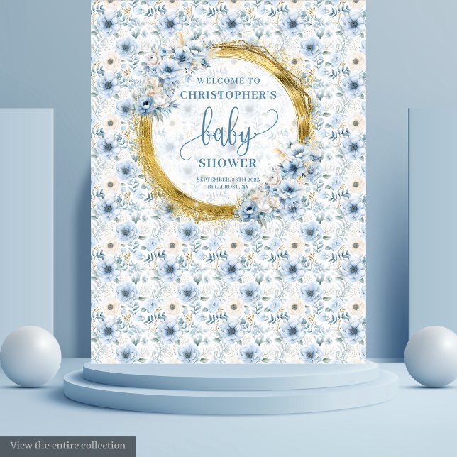 Tapeçaria Adorável com Chá de fraldas Azul Dourado (Adorable Dusty Blue Gold Baby Shower Tapestry

)