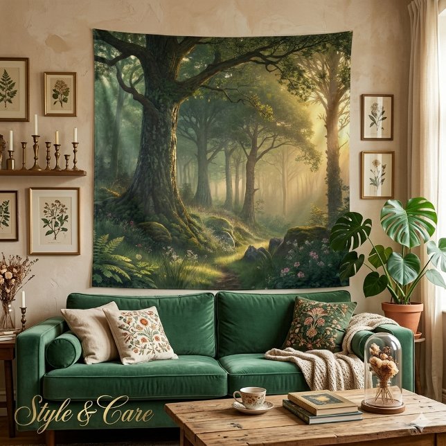 Tapeçaria Cena Floresta Serena Arte Quadrada 144cm (Serene Forest Scene Tapestry 57in Square Art)