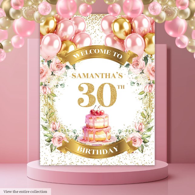 Tapeçaria Charmosa para Festa de 30 Anos em Tom de (Charming 30th Birthday Blush Gold Party Tapestry)