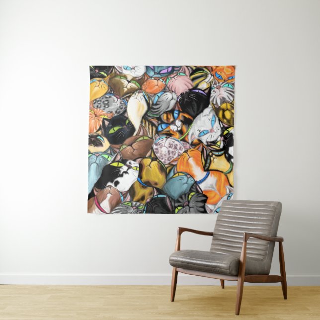 Tapeçaria Colorida De Gatos Cudling - Pintura (In Situ)