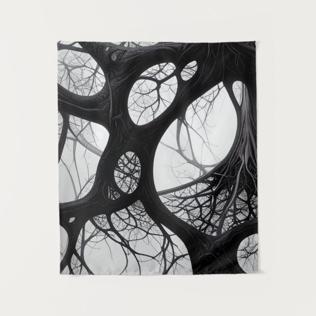 Tapeçaria com Abstrato de Raízes Orgânicas Escuras (Frente)