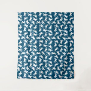 Tapeçaria com padrão de caranguejo branco e azul