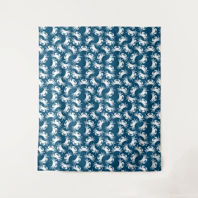 Tapeçaria com padrão de caranguejo branco e azul (Frente)