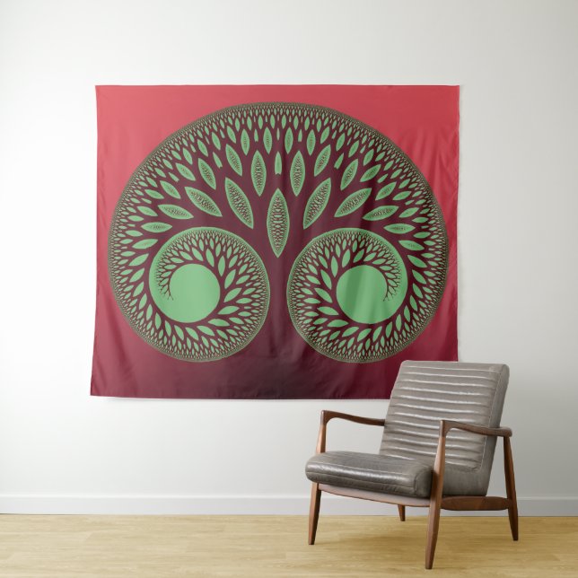 Tapeçaria da Árvore Espiritual Caprichosa Vermelha (In Situ (Horizontal))