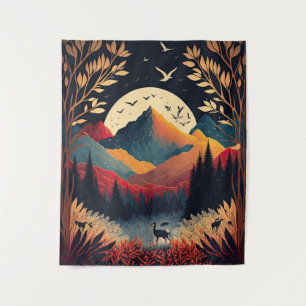 Tapeçaria da Lua e Paisagem Colorida das Montanhas