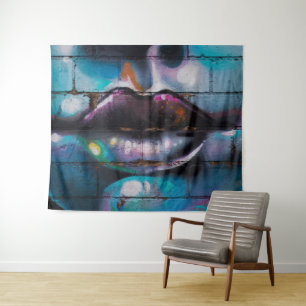 Tapeçaria da parede dos lábios dos grafites da