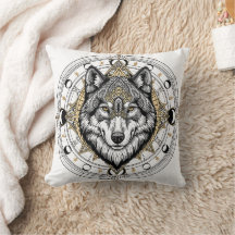 Tapeçaria de Almofada Mandala do Lobo Místico Cele