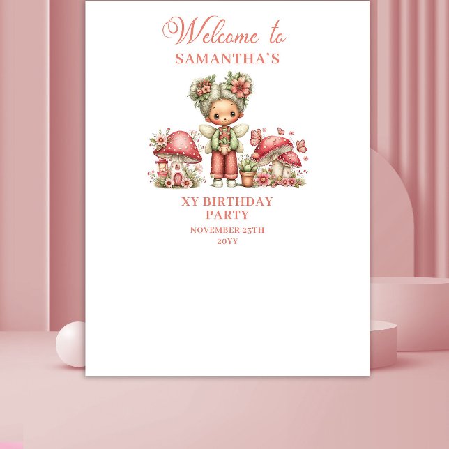 Tapeçaria de Aniversário com Flores Rosa de Fada G (Graceful Fairy Blush Pink Flowers Birthday Tapestry)