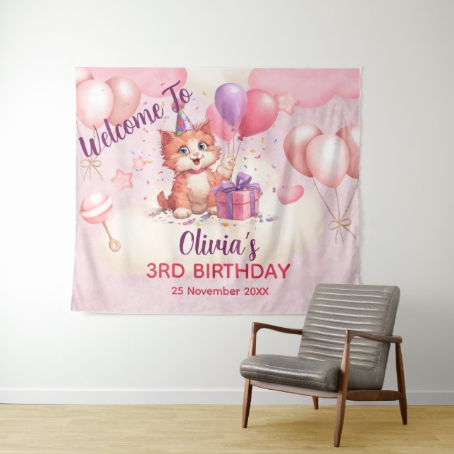 Tapeçaria de Aniversário da Kitty Cat (In Situ (Horizontal))