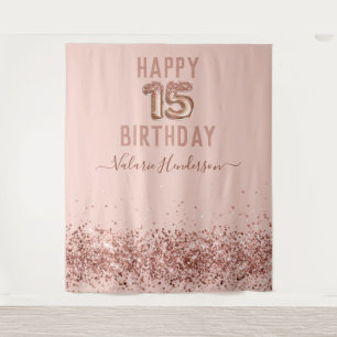 Tapeçaria de Aniversário de 15 Anos Feliz Rosa Dou
