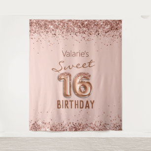 Tapeçaria de Aniversário de 16 anos Feliz Rosa Dou