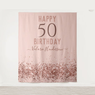 Tapeçaria de Aniversário de 50 anos Feliz em Rosa