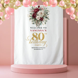 Tapeçaria de Aniversário de 80 anos Boho Burgundy
