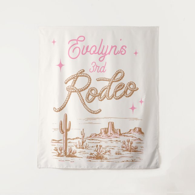 Tapeçaria de aniversário de Cowgirl editável (Frente)