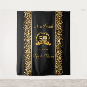 Tapeçaria de Aniversário Dourado e Preto de 50 Ano