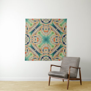 Tapeçaria de Arte Psicodélico Fractal Ciano