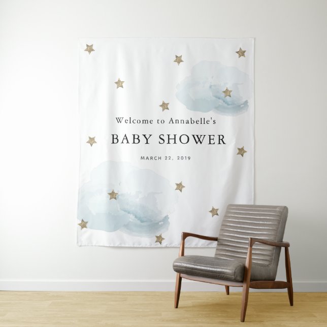 Tapeçaria de Babá Shower com Estrelas Douradas e N (In Situ)