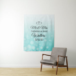 Tapeçaria de Banner de Casamento Verde Personaliza