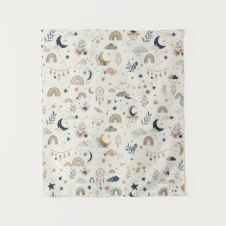 Tapeçaria de Berçário Celestial Boho| Lua Estrela