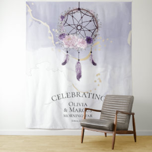 Tapeçaria de Caçador de Sonhos em Aquarela Roxo Bo