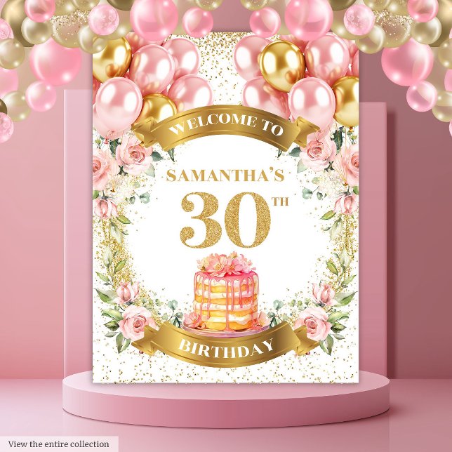 Tapeçaria de Celebração Sweet 30 Aniversário Bege  (Sweet 30th Birthday Blush Gold Celebration Tapestry)