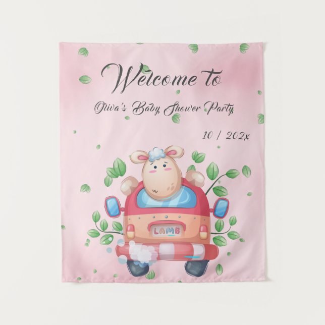Tapeçaria de Chá de Bebê de Cordeiro Fofo (Frente)
