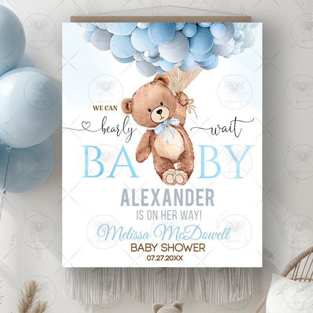 Tapeçaria de Chá de Bebê Teddy Bear Bearly Wait Az (teddy bear baby shower,boy teddy bear shower,we can bearly wait,teddy baby shower,balloon baby showe)