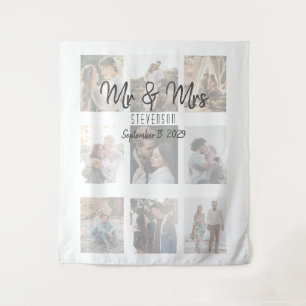 Tapeçaria de Colagem de Fotos de Casamento Sr e Sr