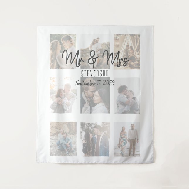 Tapeçaria de Colagem de Fotos de Casamento Sr e Sr (Frente)