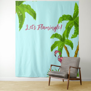 Tapeçaria de Flamingo Tropical e Flores