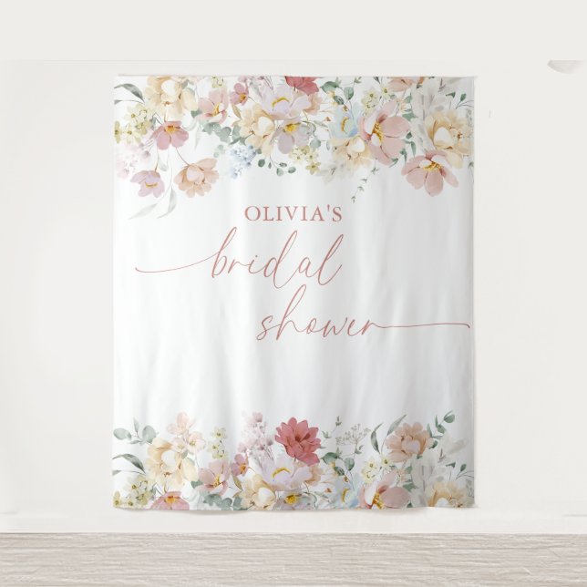 Tapeçaria de Fundo Floral Moderno para Chá de Noiv (Frente)