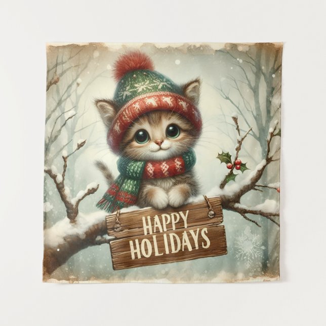 Tapeçaria de Gatinho de Natal (Frente)