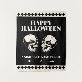 Tapeçaria de Halloween Creme Preto com Caveiras Ri