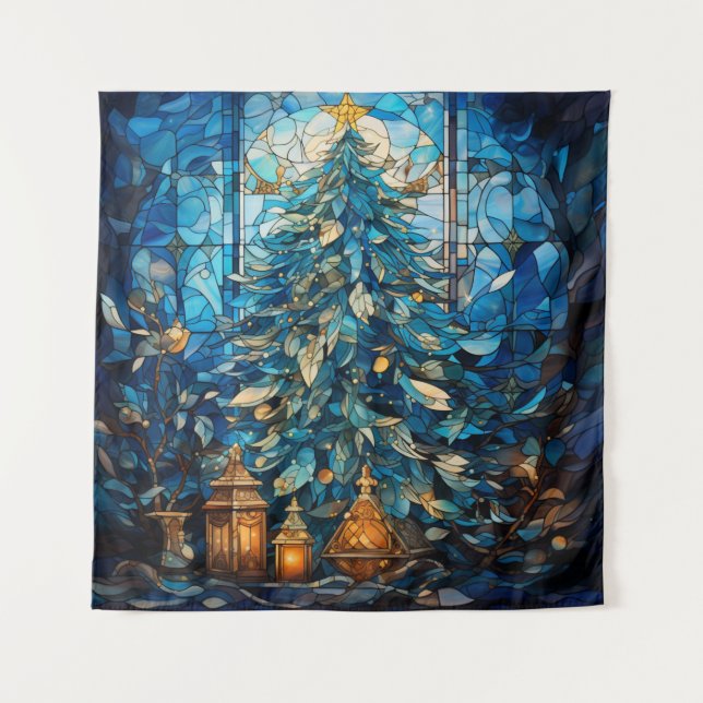 Tapeçaria de Natal Azul com Vidro Estreito (Frente)