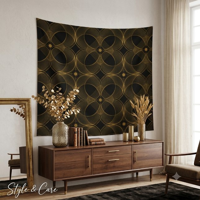 Tapeçaria de Padrão Seamless com Guillochê Dourado (Luxury Gold Guilloché Seamless Pattern Tapestry)