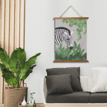 Tapeçaria de Parede com Zebra entre Folhas de Made
