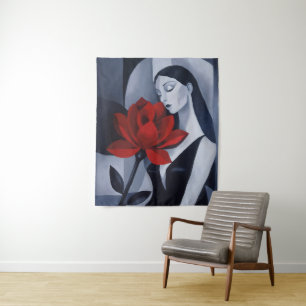 Tapeçaria de Parede de Arte Moderna Mulher com Ros