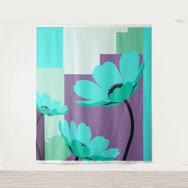 Tapeçaria de Parede Floral Turquesa Moderna (Frente)