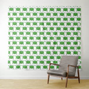Tapeçaria de Parede Funny Frogs Branco e Verde