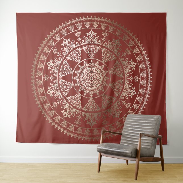 Tapeçaria de Parede Mandala Solar em Folha de Ouro (In Situ (Horizontal))