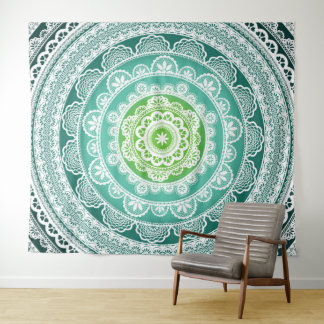 Tapeçaria de Parede Mandala Verde Azul Turquesa