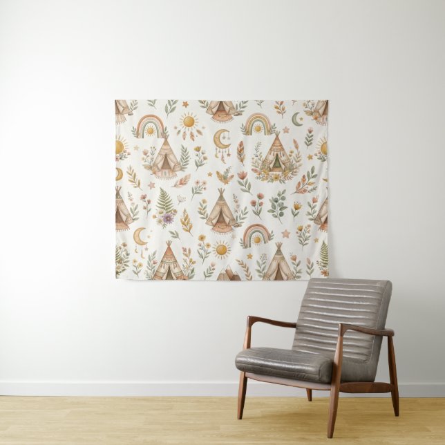 Tapeçaria de parede para berçário arco-íris aquare (In Situ (Horizontal))