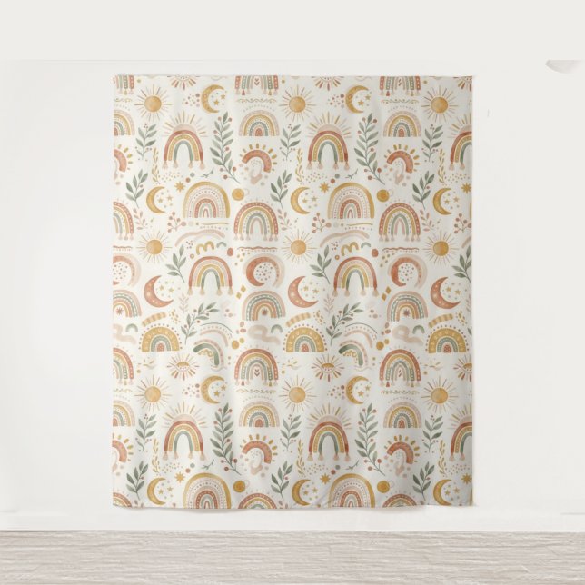 Tapeçaria de Parede para Berçário Arco-Íris Boho T (Frente)