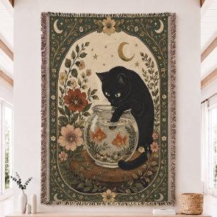 Tapeçaria de Peixe Dourado com Gato Preto Cobertor