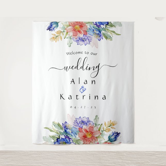 Tapeçaria de Sinais de Casamento Grande de Flores  (Frente)