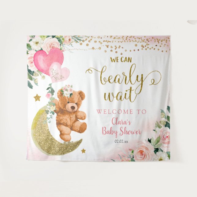 Tapeçaria de Sinal de Chuvada de Bebê Balão Urso R (Frente (Horizontal))