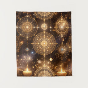 Tapeçaria do Diagrama Celestial Dourado Místico