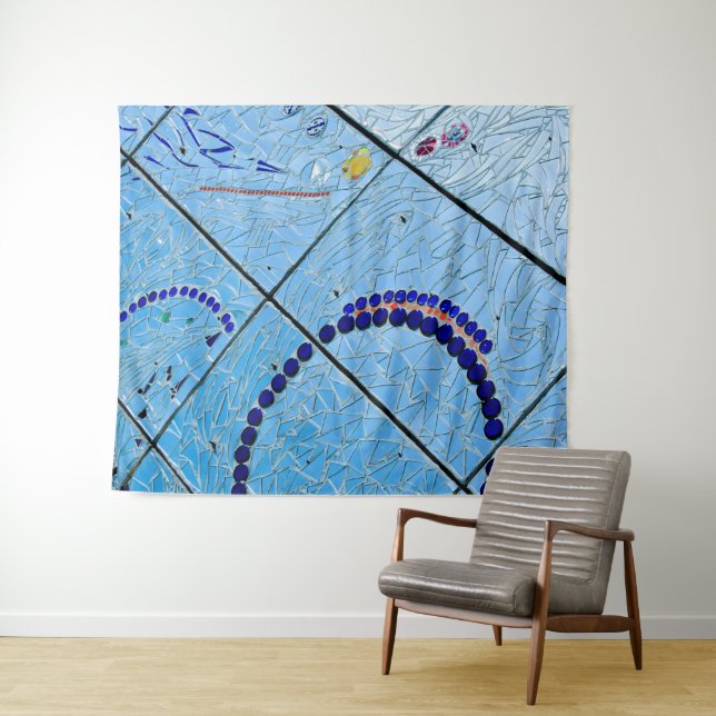 Tapeçaria do Mosaico Azul-abstrato (In Situ (Horizontal))