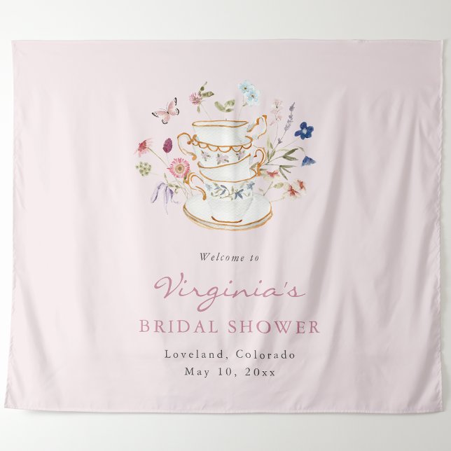 Tapeçaria do Partido do Chá Rosa (Pink Tea Party Welcome Tapestry by Painted Paperie
)