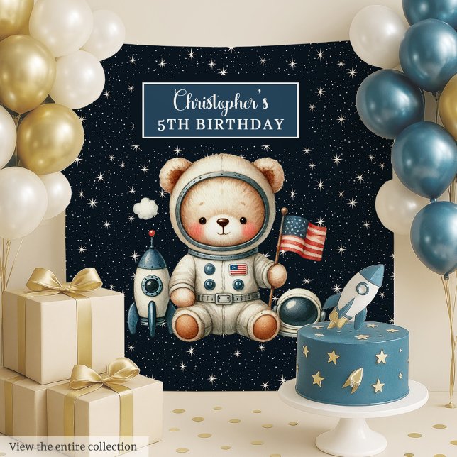 Tapeçaria do Urso de Astronauta Bonito para Festa  (Cute Astronaut Bear Tapestry for Birthday Party)